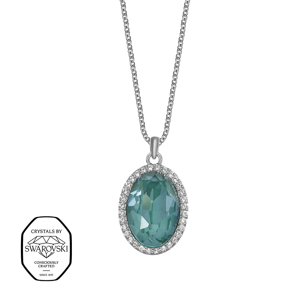 Crystalp Oval Sunkissed Pendant in Silber, Anhänger mit blauem Stein und Swarovski® Kristallen verziert