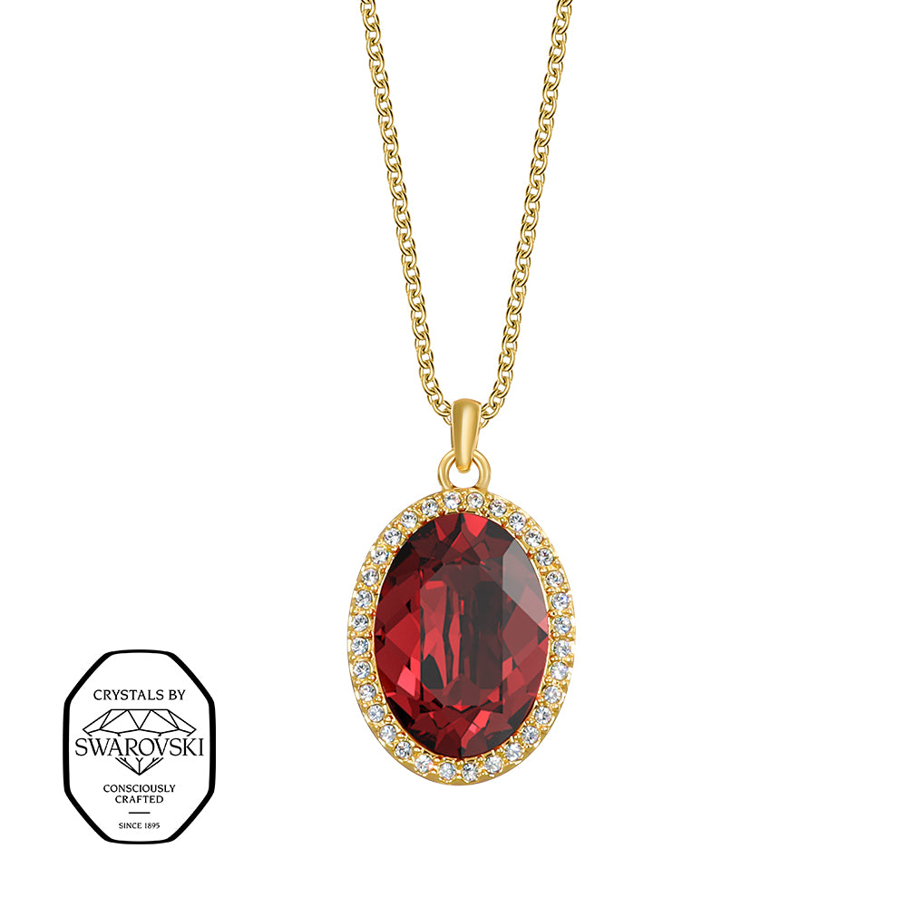 Crystalp Oval Sunkissed Pendant in Gold, Anhänger mit rotem Stein und Swarovski® Kristallen verziert