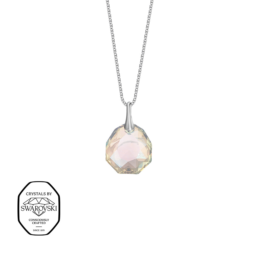 Silberne Halskette mit facettiertem, achteckigem, champagnerfarbenem Swarovski-Kristallanhänger von Crystalp