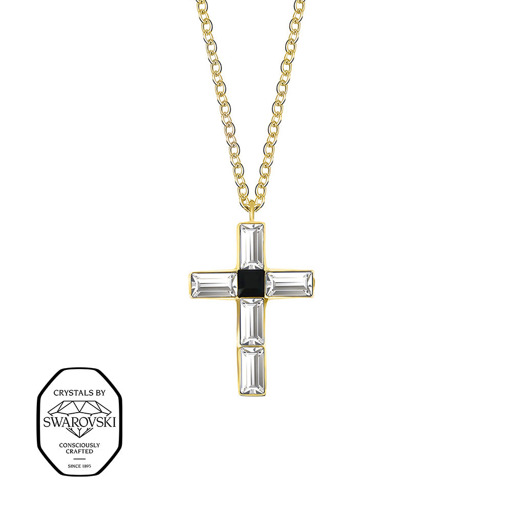 Crystalp Lustre Cross Pendant aus Edelstahl in Gold, Kreuzanhänger mit Swarovski® Kristallen verziert