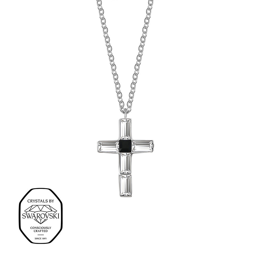 Crystalp Lustre Cross Pendant aus Edelstahl in Silber, Kreuzanhänger mit Swarovski® Kristallen verziert