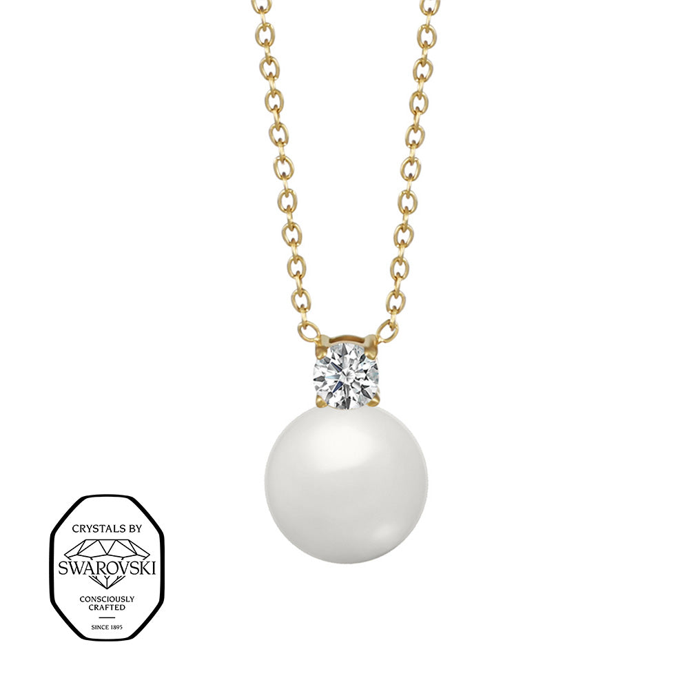 Crystalp Lune Blanche Pearl Pendant aus Edelstahl in Gold mit Perle und Swarovski® Kristallen verziert