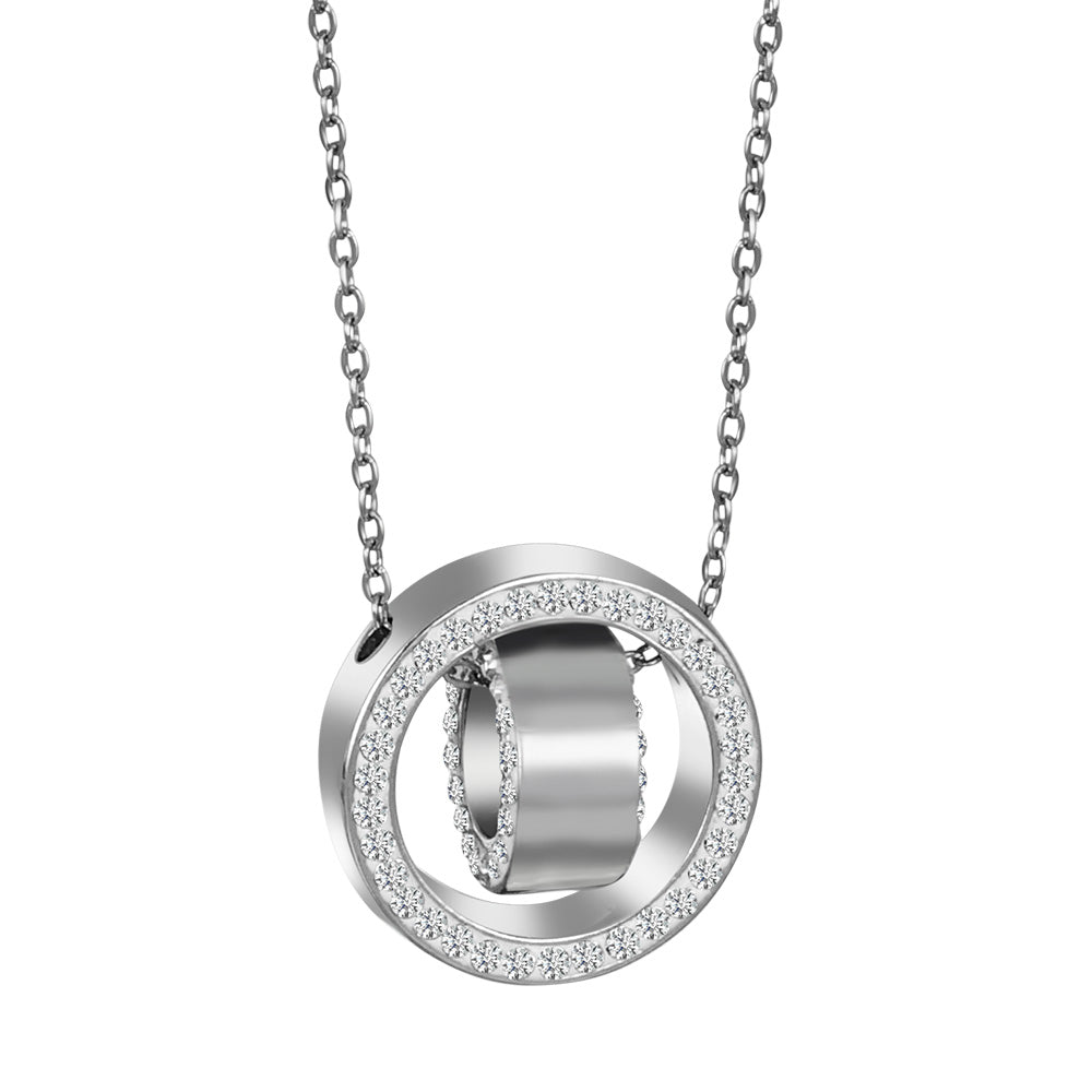 Crystalp Amaze Pendant aus Edelstahl in Silber mit modernem Kreis-Design und doppelter Ringstruktur