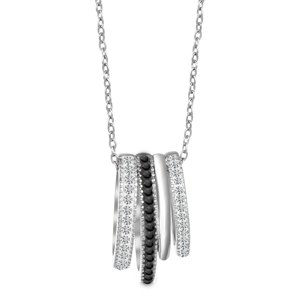 Crystalp Noir et Lumière Pendant aus Edelstahl in Silber mit hellem und dunklem Steinbesatz im Kontrast-Design