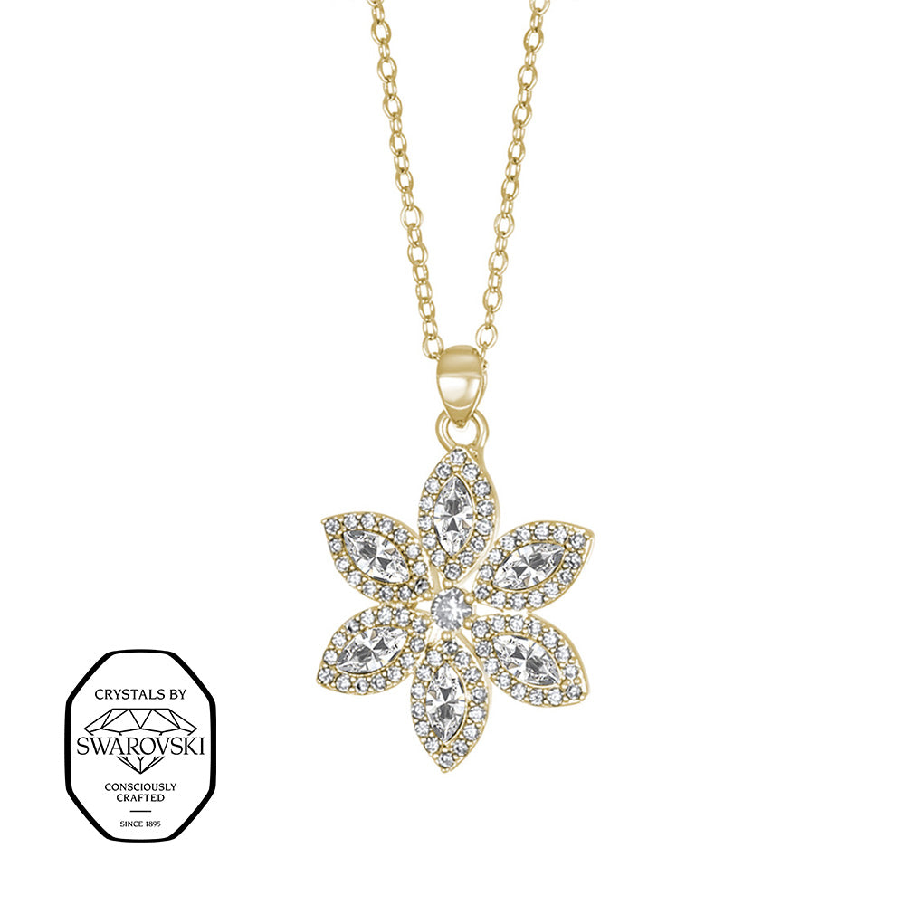 Crystalp Esprit de Noir Pendant aus Edelstahl in Gold, floraler Anhänger mit Swarovski® Kristallen verziert