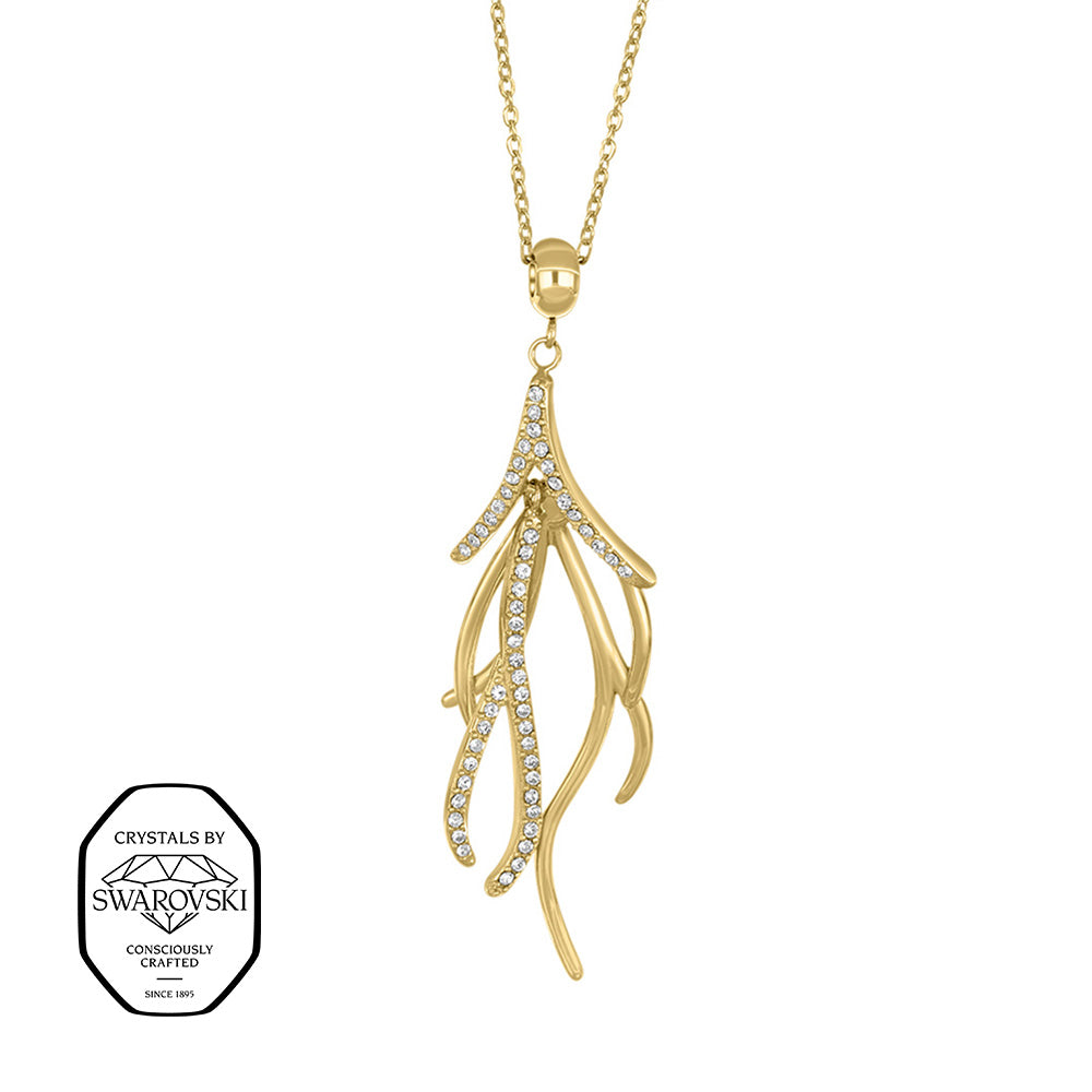 Crystalp Les Jardins Pendant in Silber aus Edelstahl mit Swarovski® Kristallen, organisches Zweig-Design