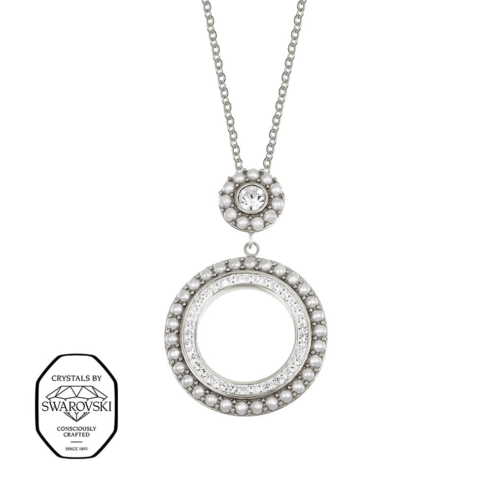 Elegantes Overture Pendant aus Edelstahl, mit Swarovski® Kristallen verziert, kunstvoller Kreisanhänger mit edlen Details.