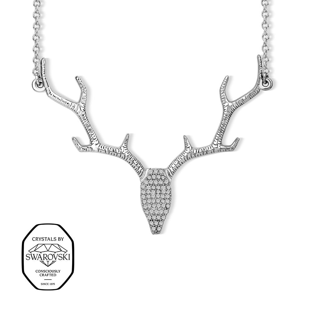 Hirsch Geweih Halskette in Silber mit funkelnden Swarovski® Kristallen