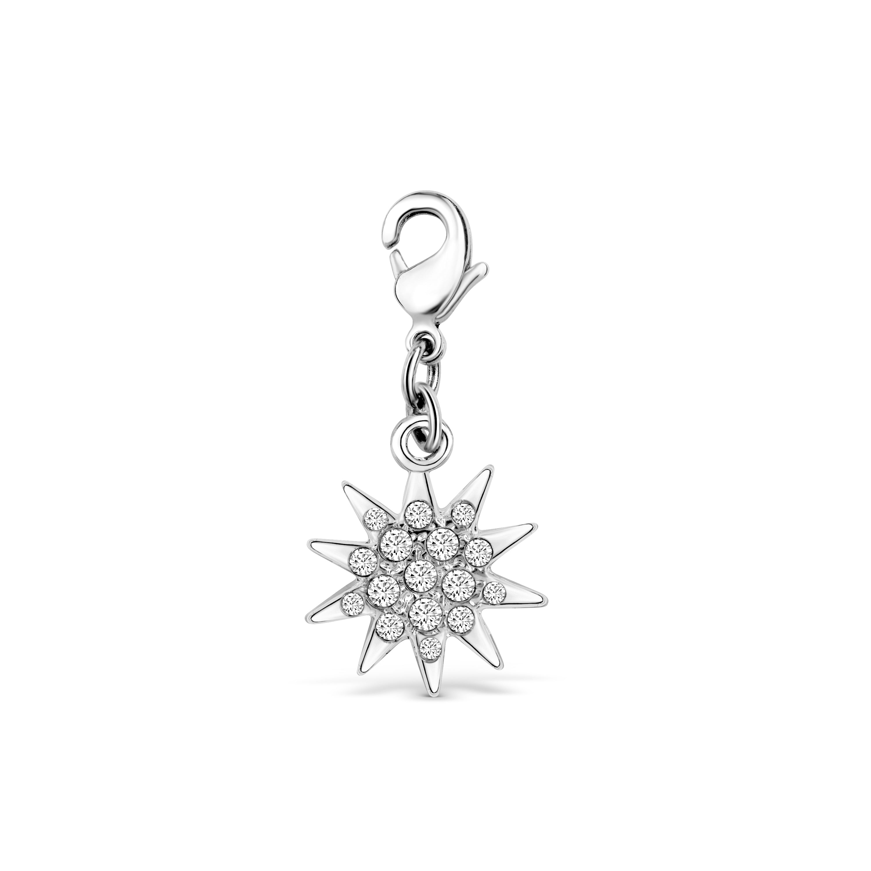 Silberner Charm-Anhänger in Sternform mit funkelnden Kristallen