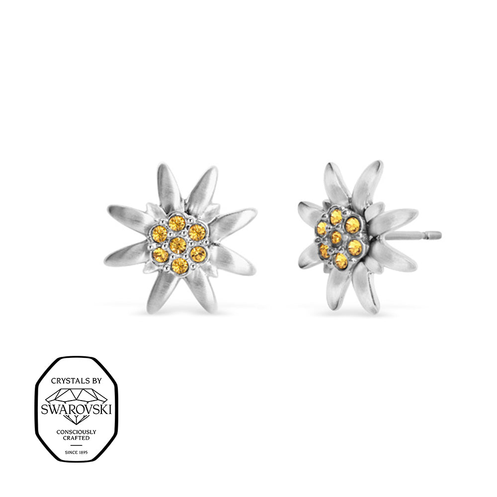 Silberne Edelweiß Ohrringe mit gelben Swarovski® Kristallen
