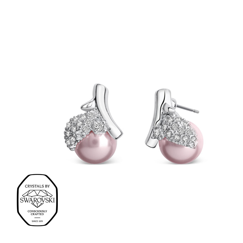 Ohrstecker mit rosa Perle und Swarovski® Kristallen in Silberfassung