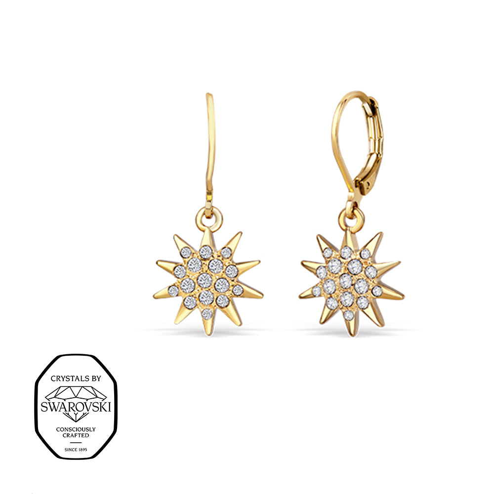 Goldene Stern-Ohrhänger, verziert mit Swarovski® Kristallen von Crystalp