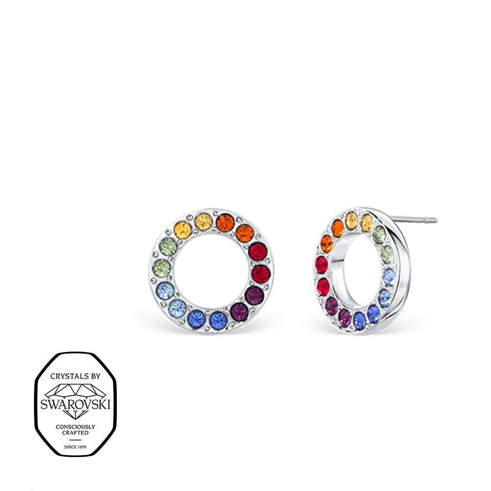 Ohrstecker Kreis mit bunten Swarovski® Kristallen in Regenbogenfarben