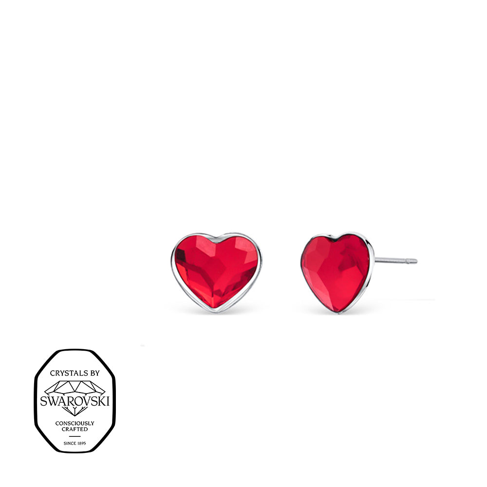 Herz Ohrstecker mit roten Swarovski® Kristallen in Silberfassung