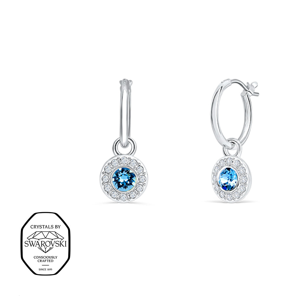 Creolen Silber mit rundem blauen Swarovski® Kristall und Zirkonia-Rahmen
