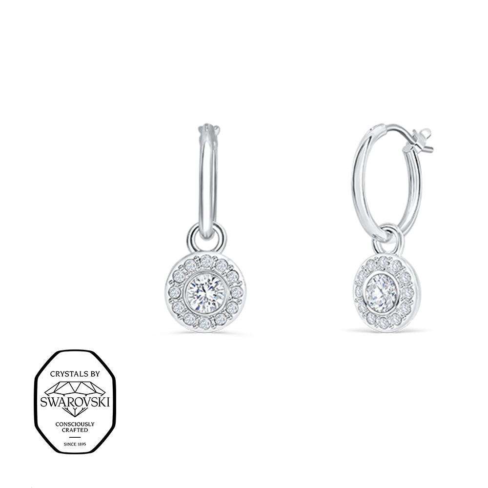 Creolen Silber mit rundem Swarovski® Kristall und Zirkonia-Rahmen