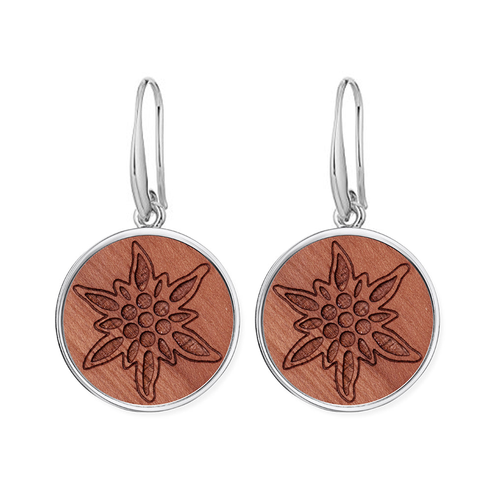 Wood edelweiss hanging earrings