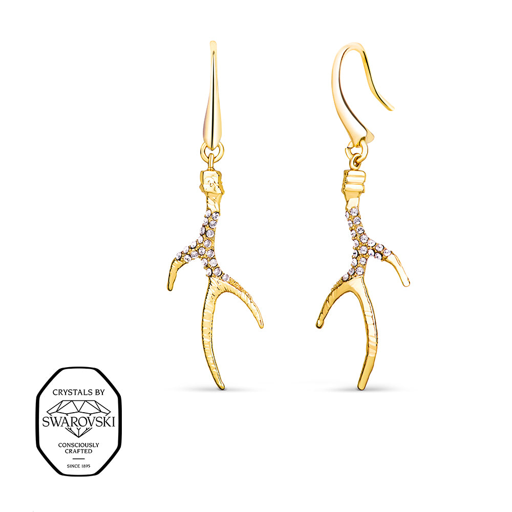 Vergoldete Ohrhänger Geweih mit funkelnden Swarovski® Kristallen