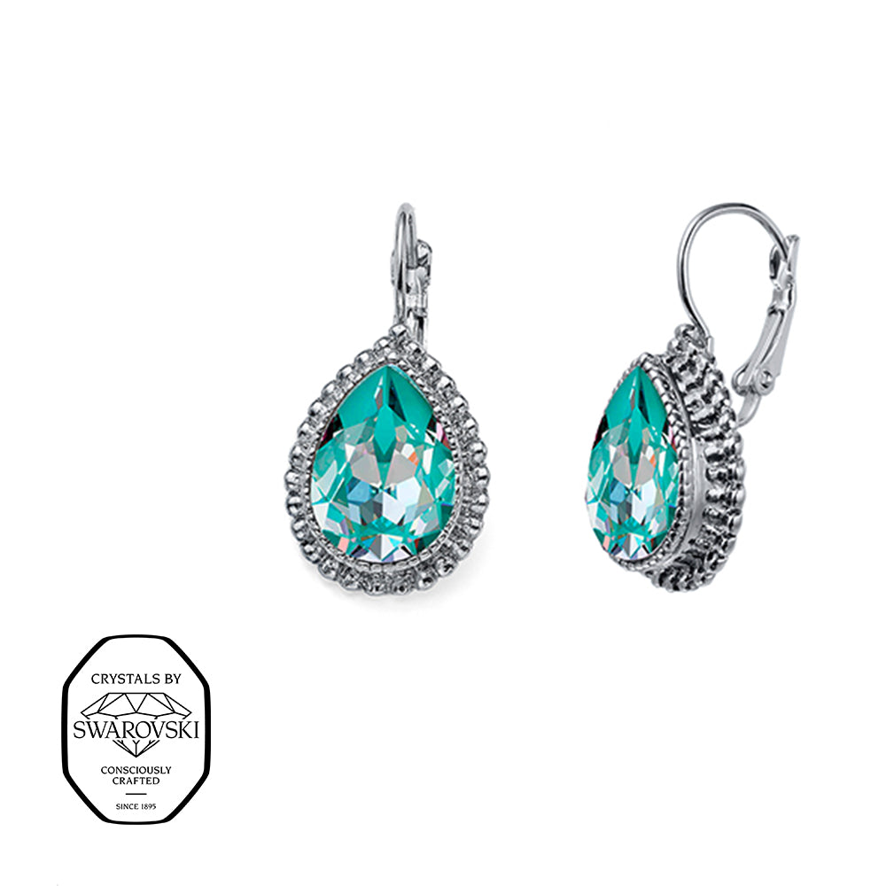 Tropfenförmige Ohrhänger mit großen türkisfarbenen Swarovski® Kristallen im Facettenschliff