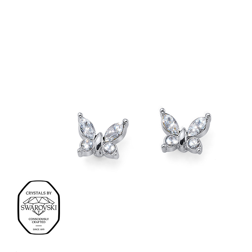 Silberne Ohrstecker in Schmetterlingsform mit Swarovski® Kristallen
