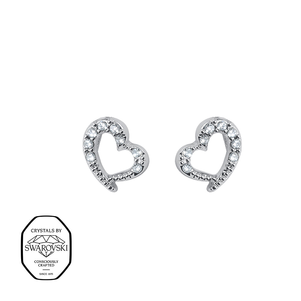 Romantische Ohrstecker in Herzform mit funkelnden Kristallen von Swarovski®, elegantes silberfarbenes Design