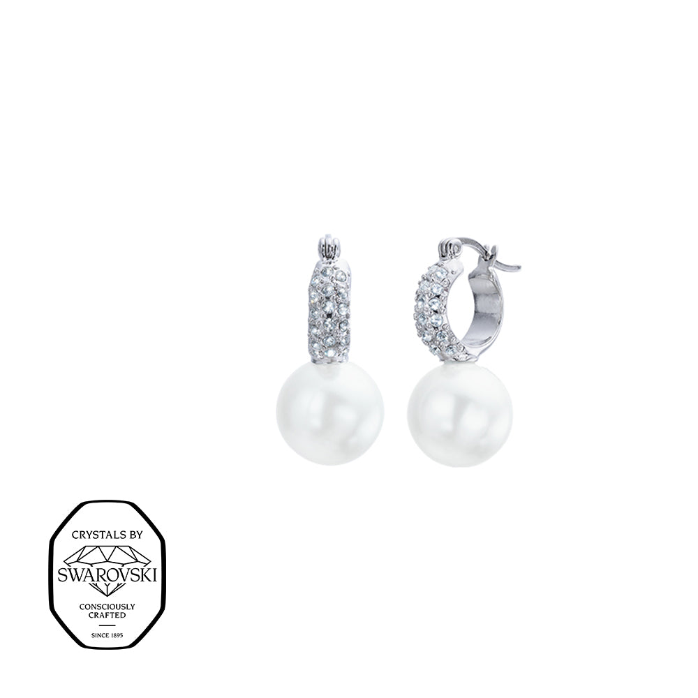 Elegante Ohrhänger mit Kristallen von Swarovski®, weiße Perle und funkelnde Pavé-Fassung 