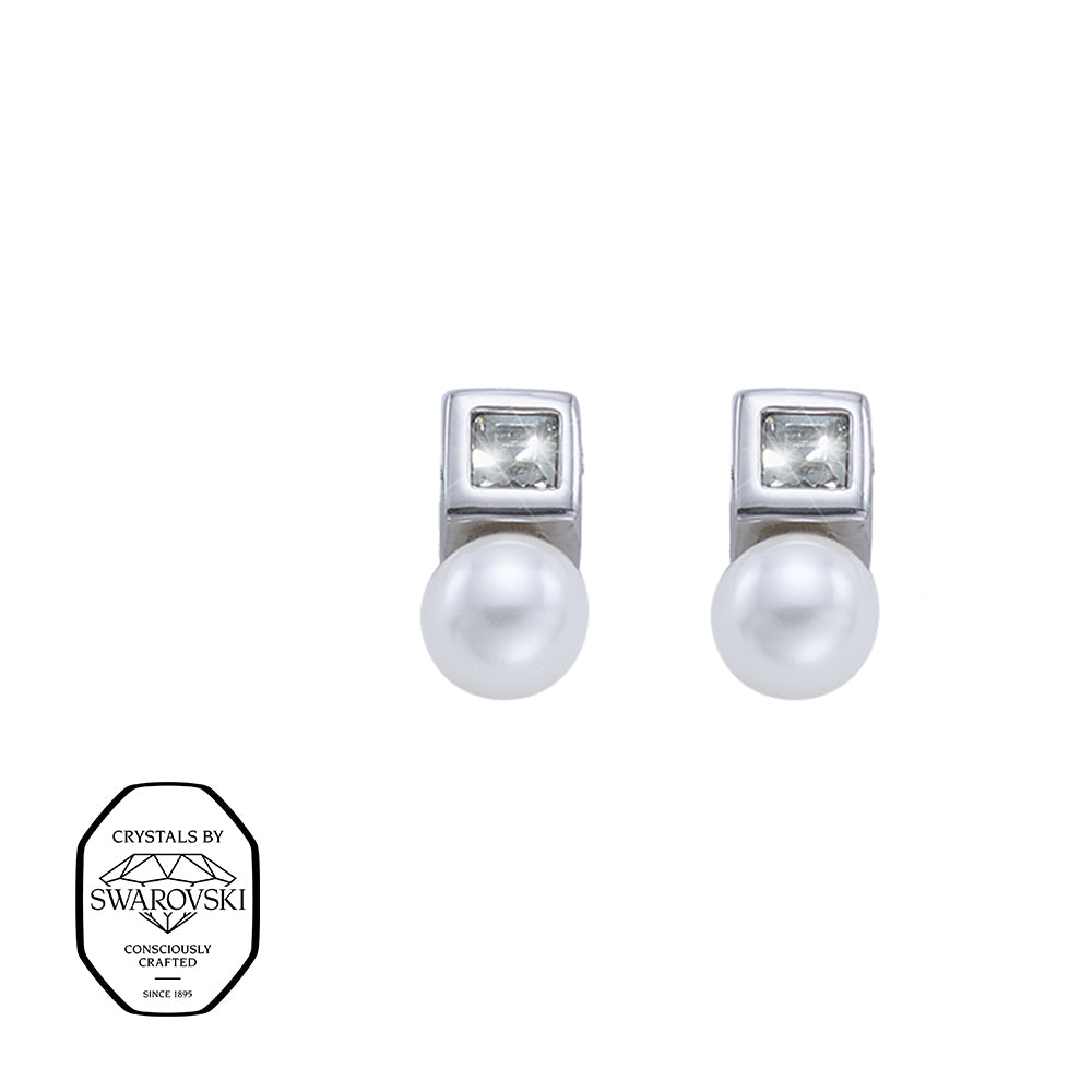 Ohrstecker mit Kristallen von Swarovski® und Perle, elegantes silberfarbenes Design.