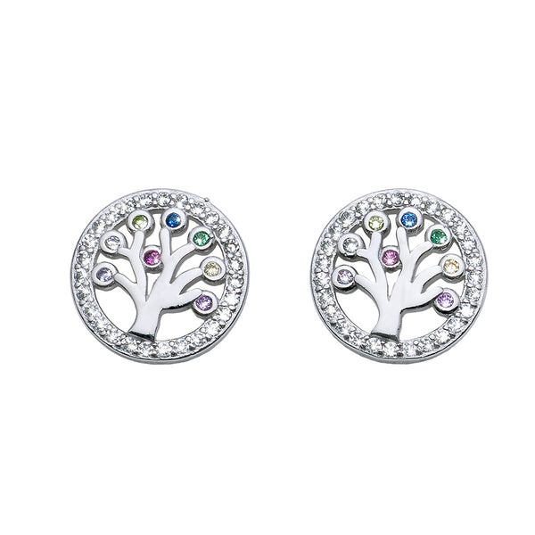 Chakra Tree Of Life Silver Pin Earrings