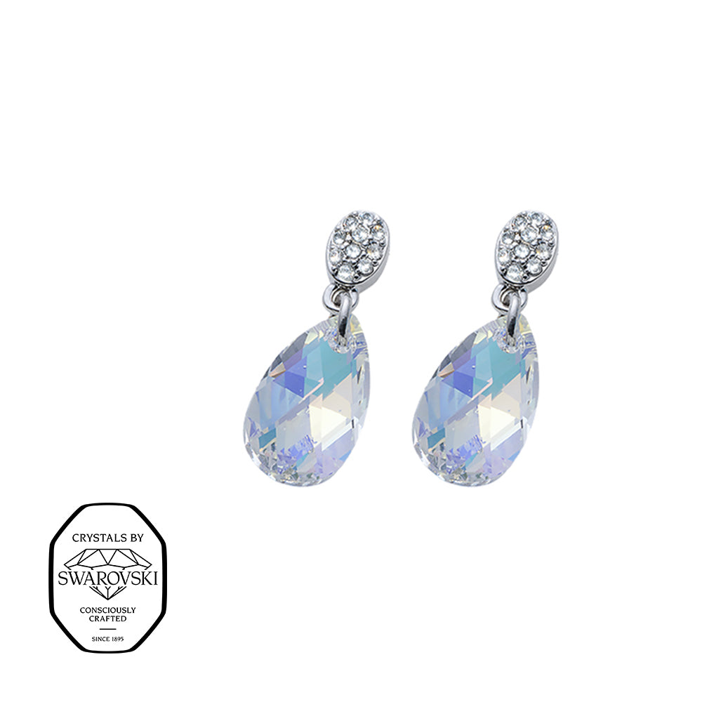 Tropfen-Ohrhänger mit Swarovski® Kristallen im schillernden Aurore-Boreale-Effekt.