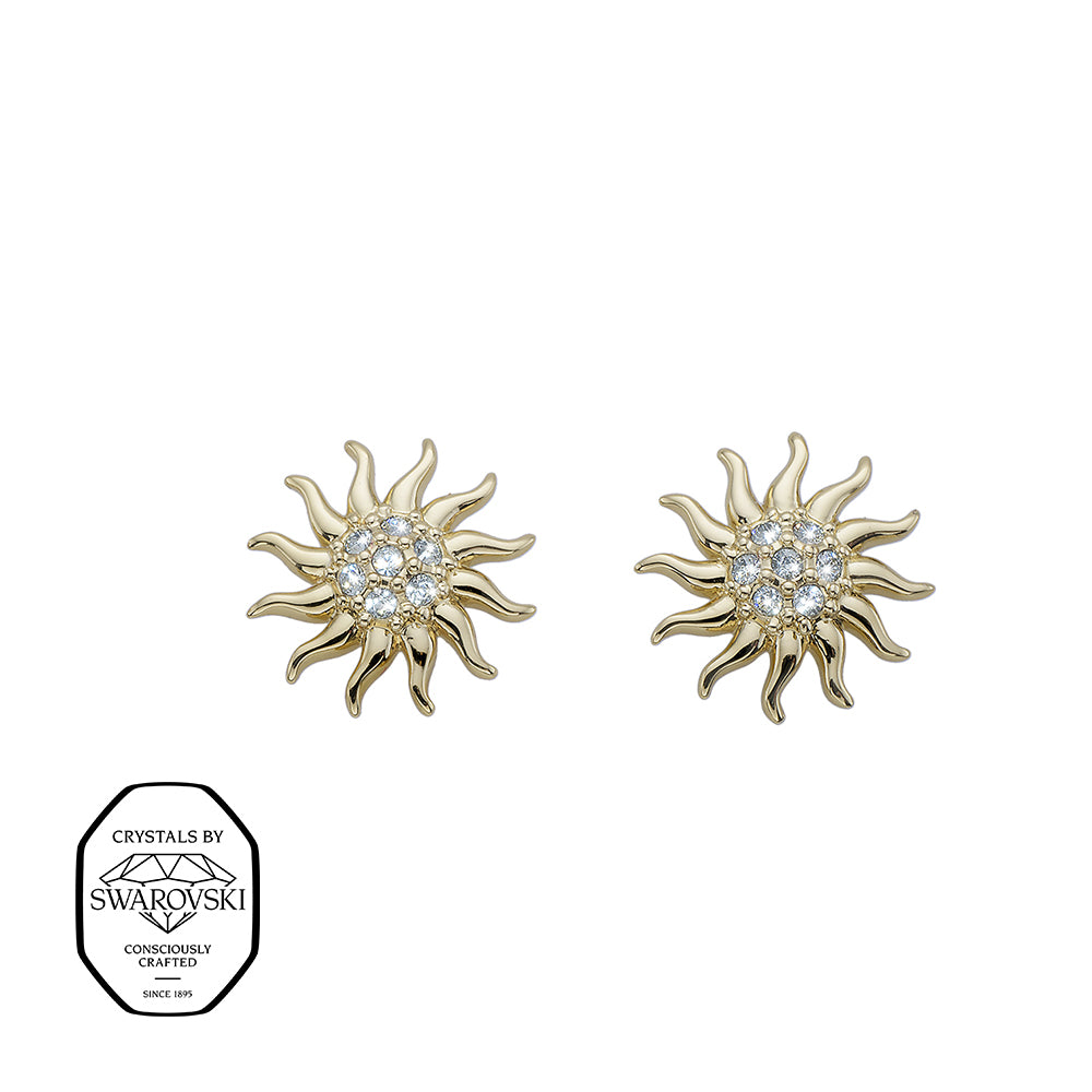 Vergoldete Ohrstecker in Sonnenform mit Swarovski® Kristallen, eleganter Damenschmuck.