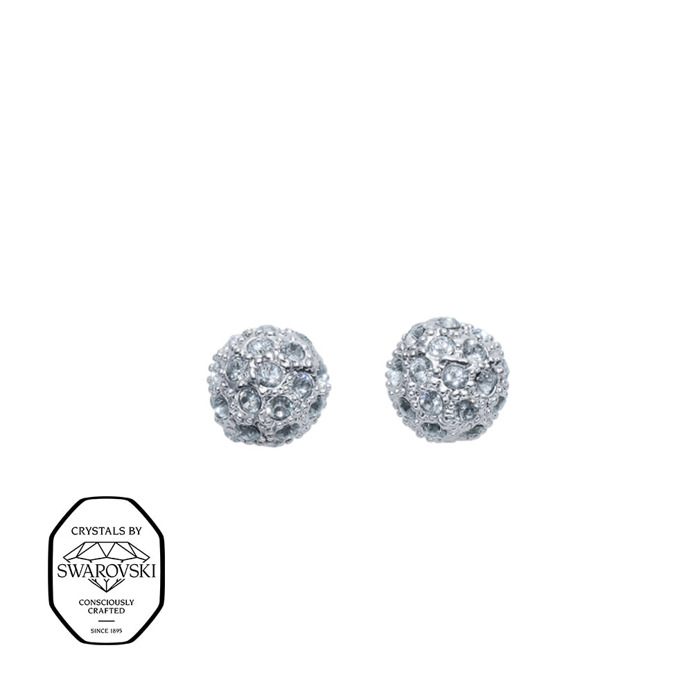 Rhodinierte Ohrstecker mit Swarovski® Kristallen in kugelförmigem Pavé-Design, eleganter Damenschmuck.