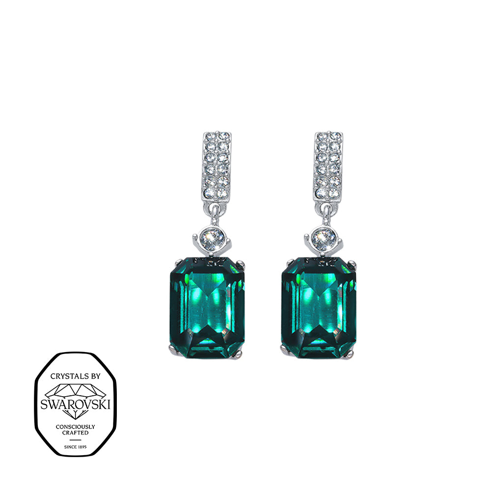 Silberne Ohrhänger mit rechteckigen grünen Swarovski® Kristallen