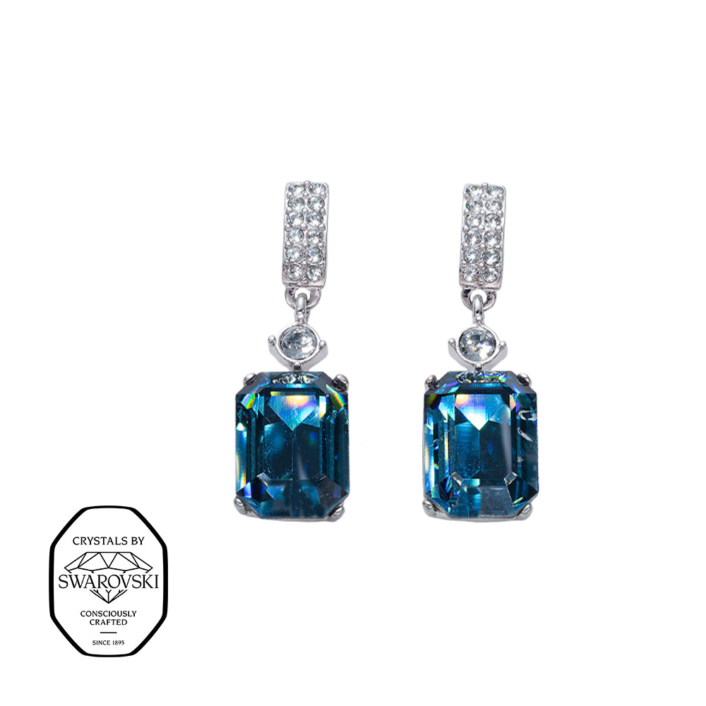 Silberne Ohrhänger mit rechteckigen blauen Swarovski® Kristallen