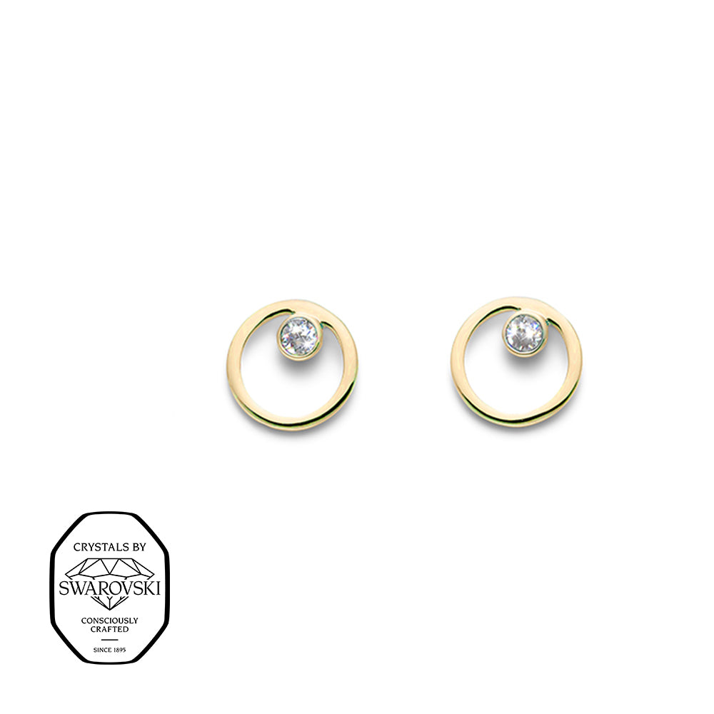Goldene runde Ohrstecker mit Swarovski® Kristall im Zentrum