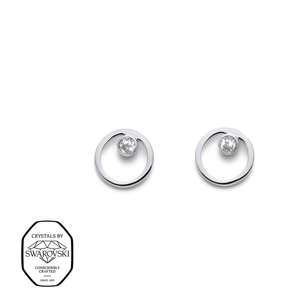 Silberne runde Ohrstecker mit Swarovski® Kristall im Zentrum