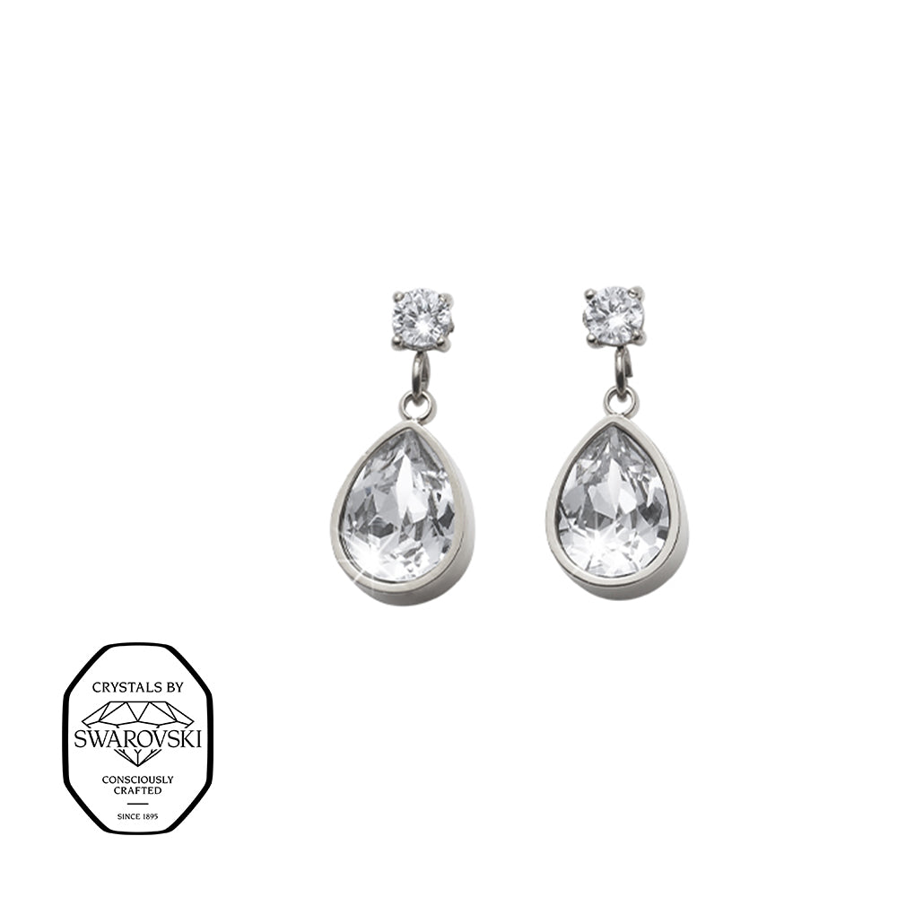 Silberfarbene Ohrstecker mit klaren Tropfen-Swarovski® Kristallen
