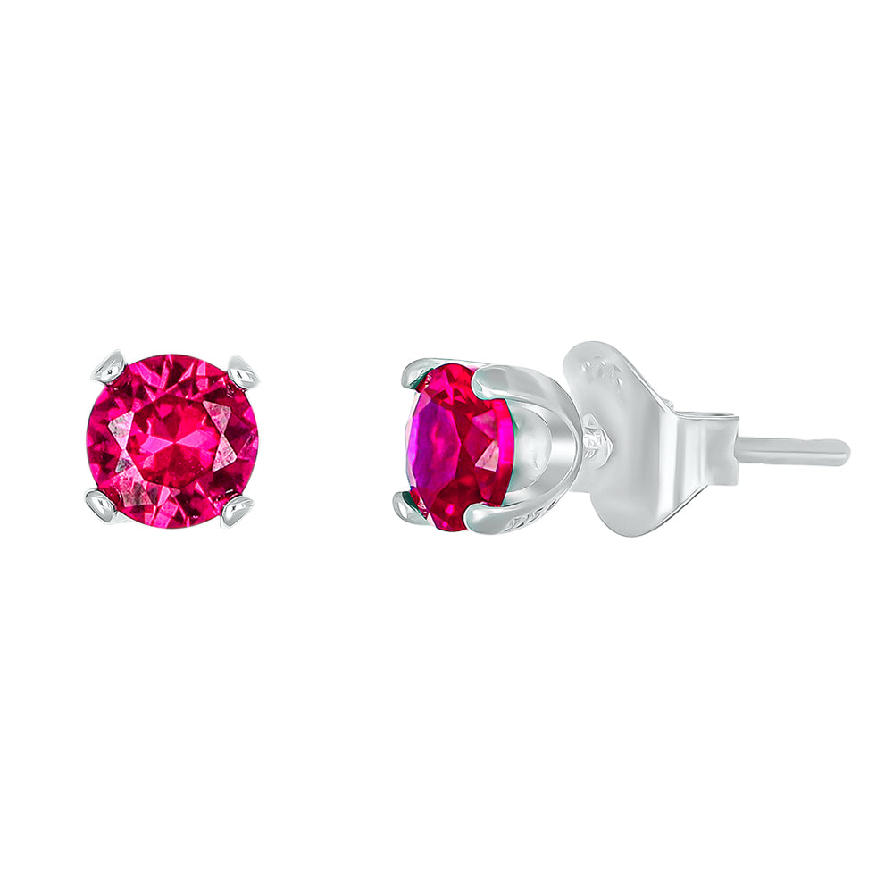 Silberne Ohrstecker mit fuchsiafarbenen Kristallen – eleganter Damenschmuck.