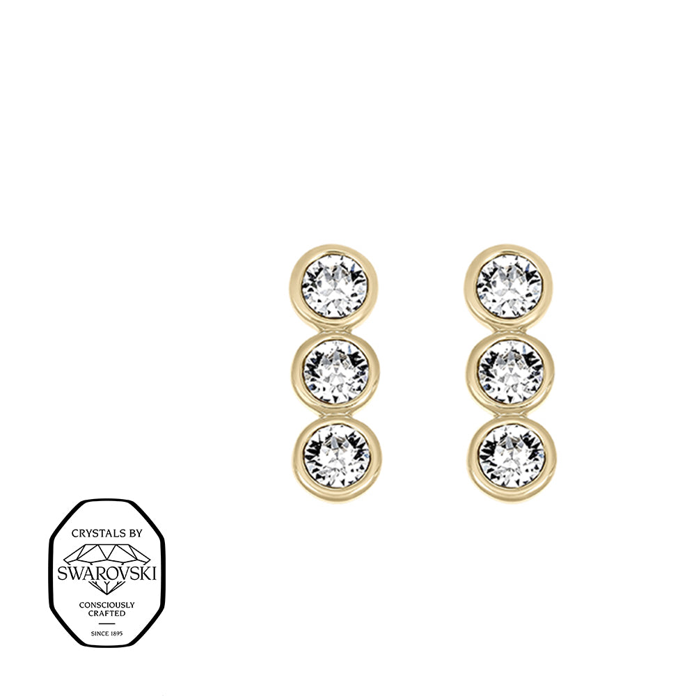 Goldene Ohrstecker mit drei Swarovski® Kristallen in Reihe – eleganter Damenschmuck von Crystalp.