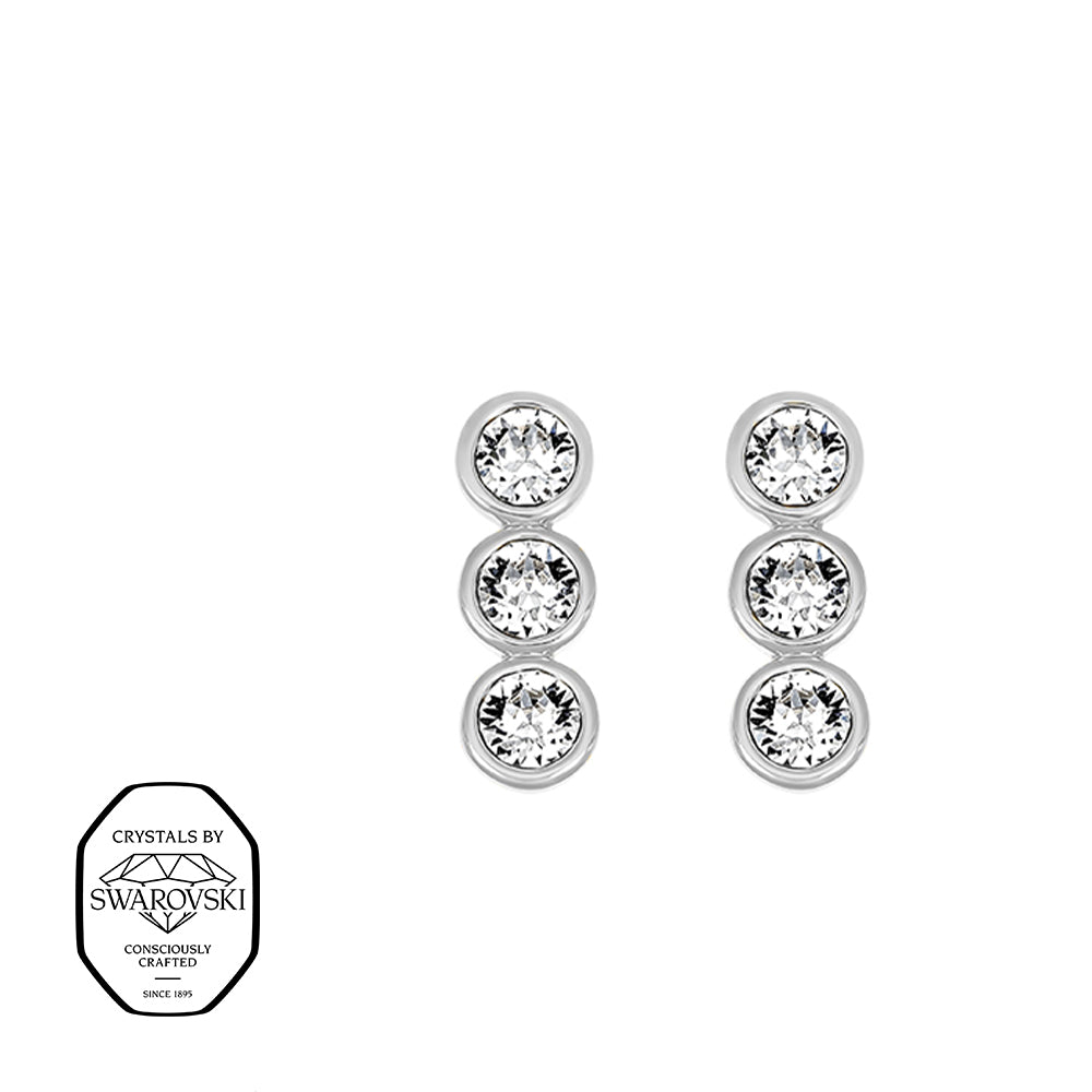 Silberne Ohrstecker mit drei Swarovski® Kristallen in Reihe – eleganter Damenschmuck von Crystalp.
