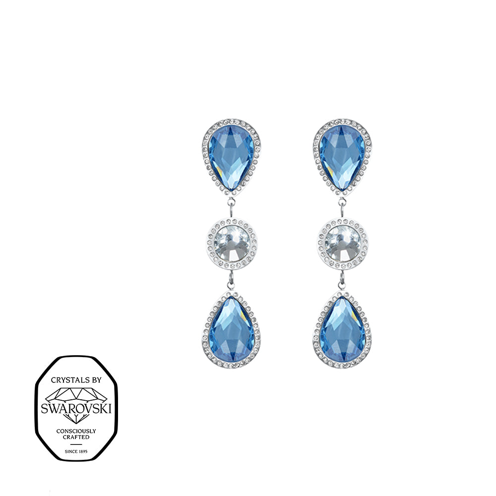 Elegante Hänger-Ohrringe Silber mit aquablauen Tropfen-Kristallen und Swarovski® Elementen 