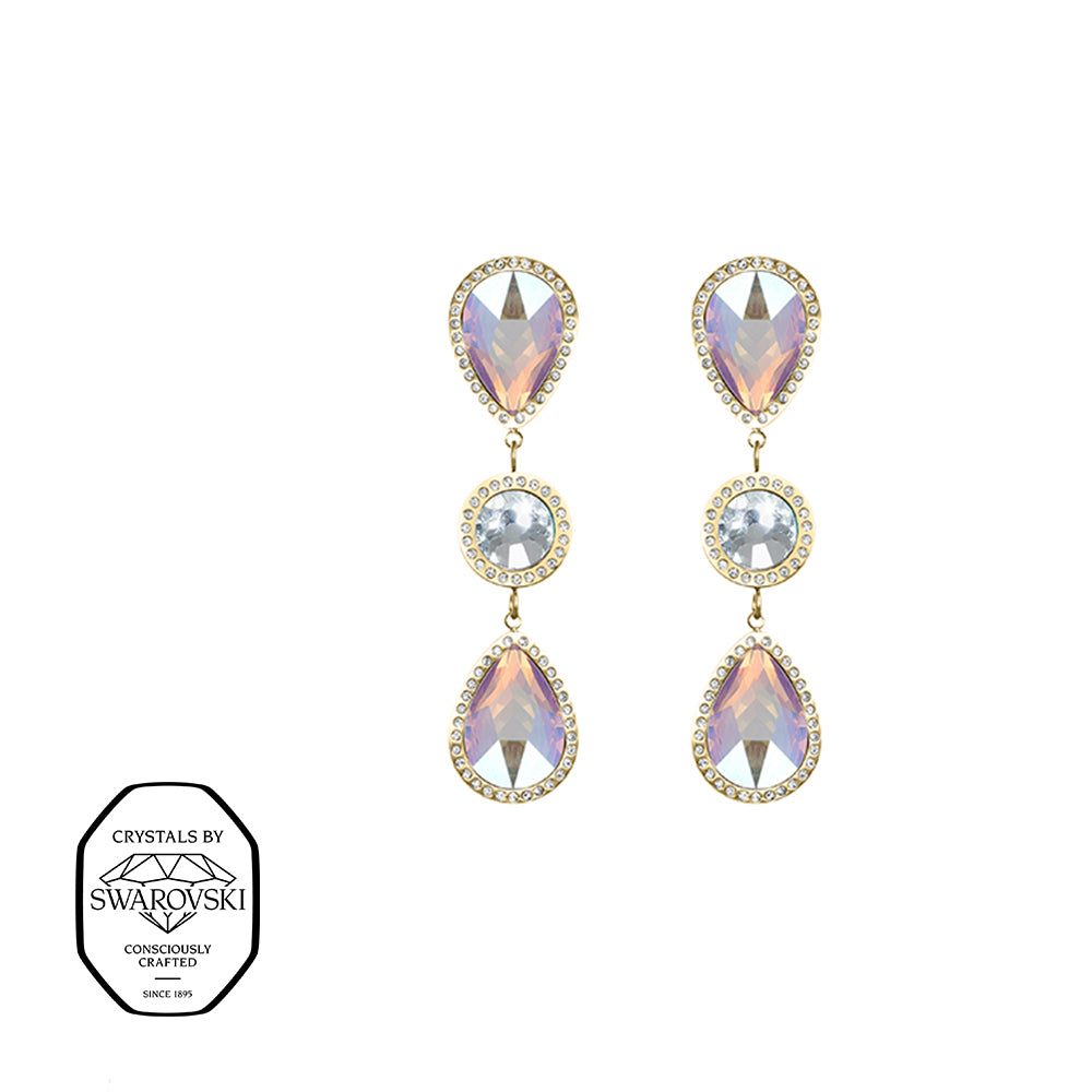 Goldene Hänger-Ohrringe mit Swarovski® Kristallen in Tropfenform im Aurora Boreale