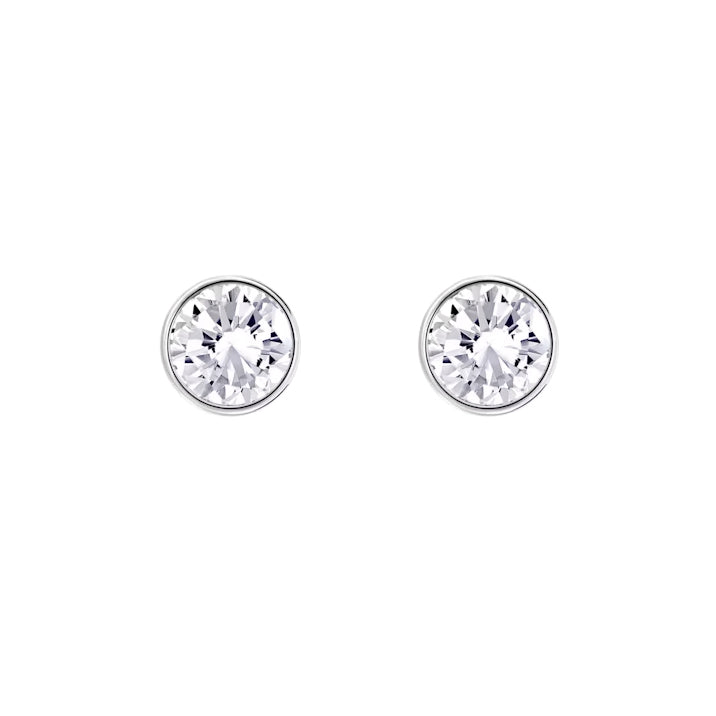 Ohrstecker rund Silber mit weißen Kristallen – eleganter Damenschmuck von Crystalp