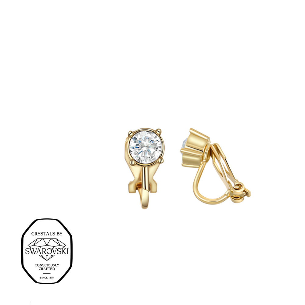 Elegante goldene Ohrclips mit rundem Swarovski® Kristall
