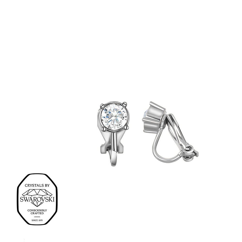 Klassische silberne Ohrclips mit funkelndem Swarovski® Kristall