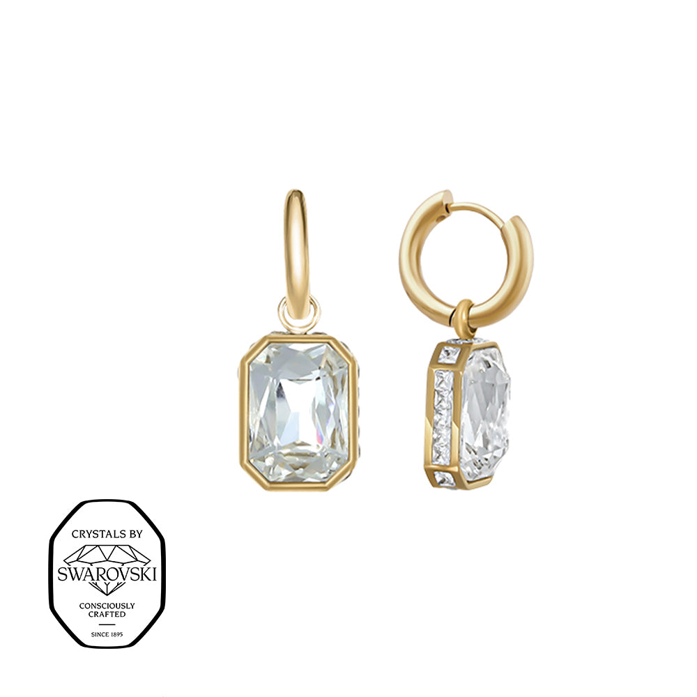 Goldfarbene Creolen mit rechteckigem Swarovski® Kristall.