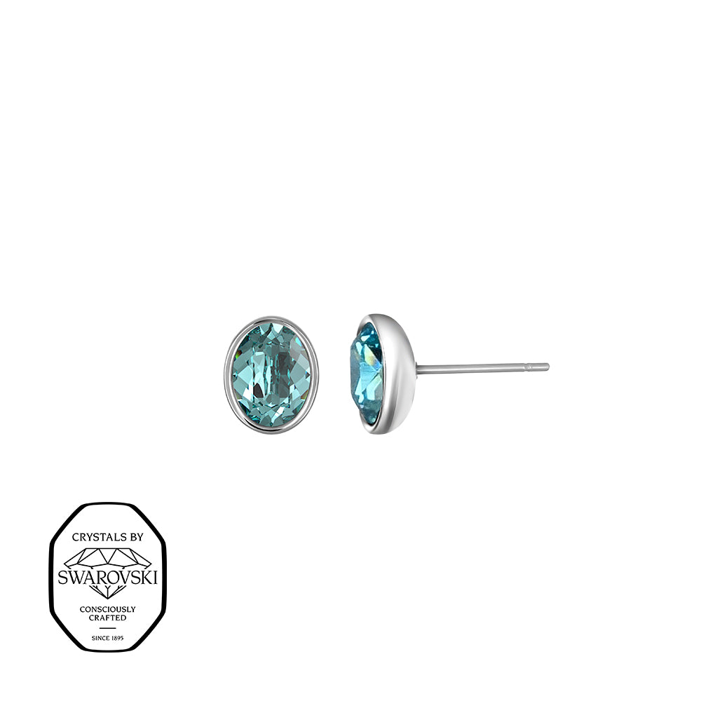 Steckerohrringe mit ovalem Swarovski® Kristall in Türkis – elegante silberfarbene Ohrstecker.