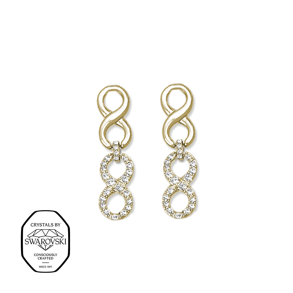 Goldene Hängeohrringe in geschwungener Form, mit Swarovski® Kristallen verziert.