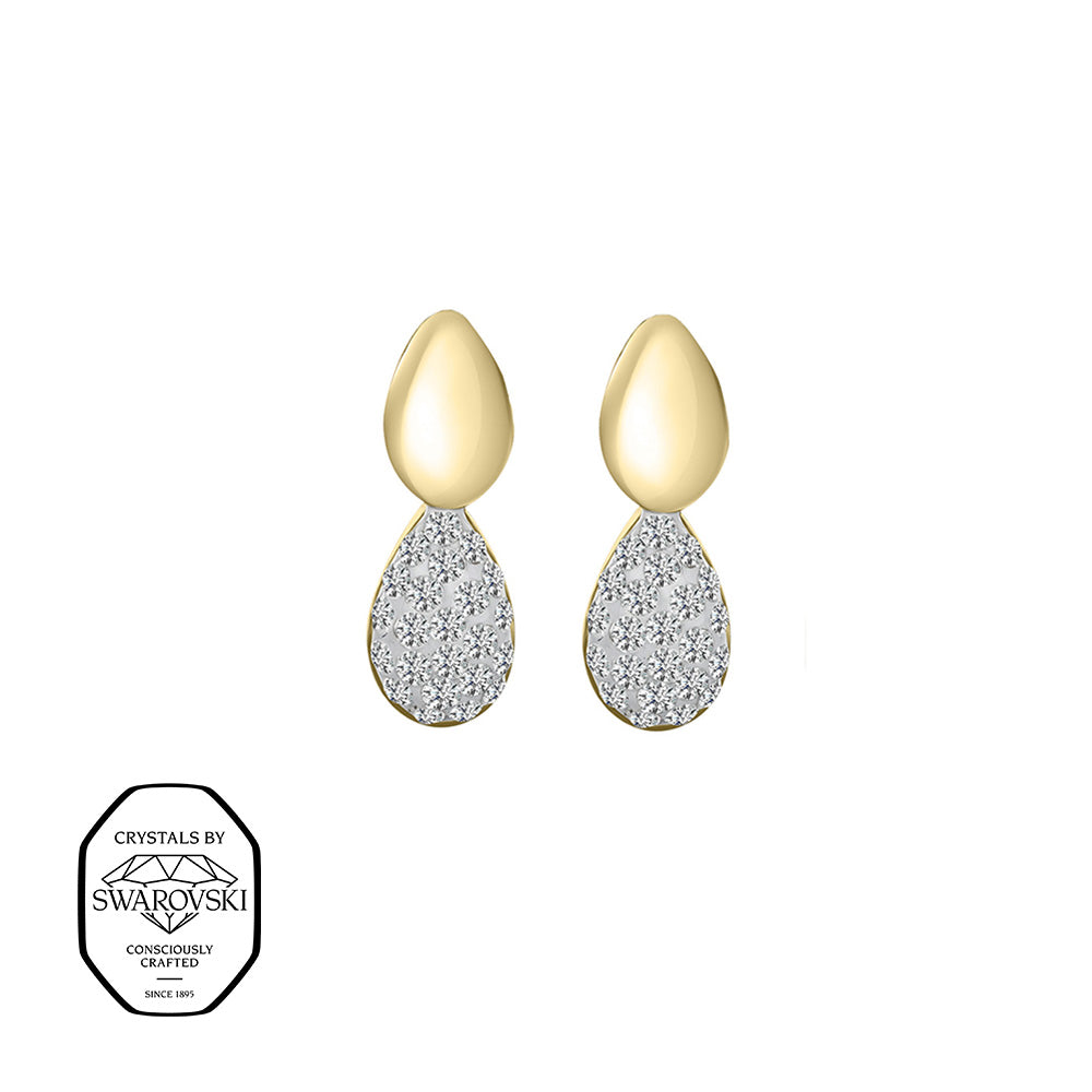Goldene Tropfenohrringe mit Swarovski® Kristallen verziert.