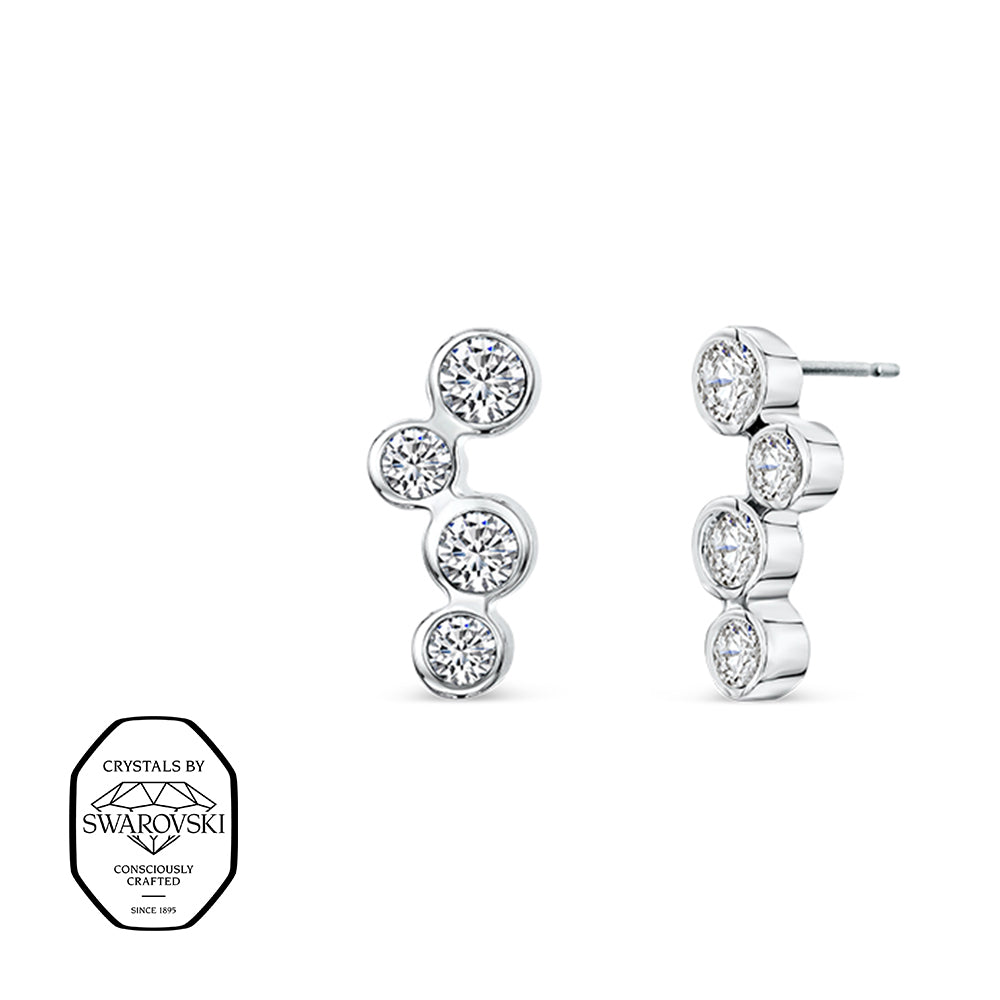 Glänzende Ohrstecker mit vier Swarovski® Kristallen in klarer, runder Fassung, elegantes modernes Design