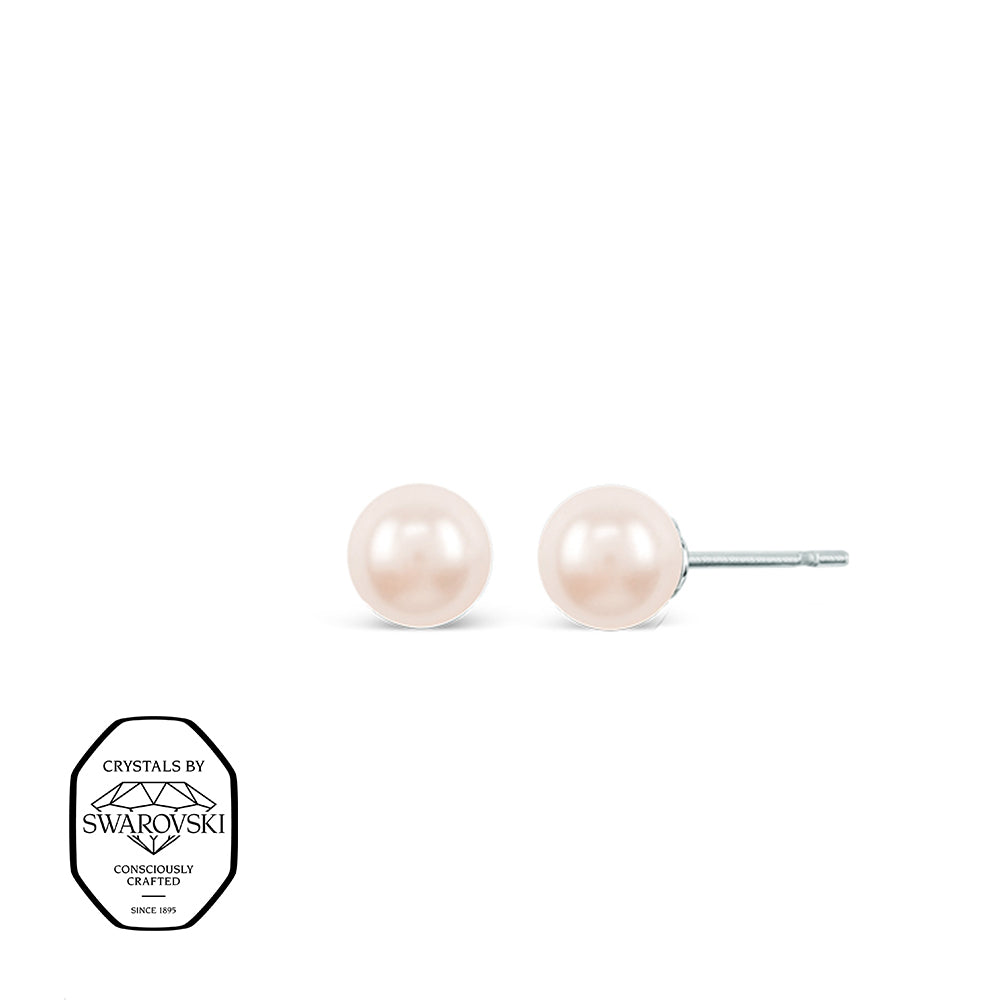 Runde Ohrstecker mit cremefarbenen Swarovski® Kristallperlen, klassisches Design mit Edelstahl-Steckverschluss